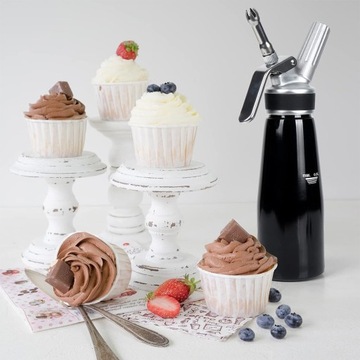 АЛЮМИНИЕВЫЙ СИФОН ДЛЯ ВЗБЕННЫХ СЛИВОК ОБЪЕМОМ 500 МЛ С 3 НАКОНЕЧНИКАМИ ИЗ НЕРЖАВЕЮЩЕЙ СТАЛИ