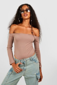 KC54309 *BOOHOO РЕБРИСТОЕ ТЕЛО, ОТКРЫТОЕ ПЛЕЧО, ДЛИННЫЙ РУКАВ, XL