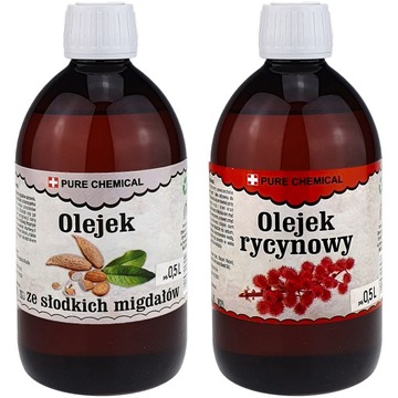 OLEJ MIGDAŁOWY ZE SŁODKICH MIGDAŁÓW 0,5l + OLEJEK RYCYNOWY NIERAFINOWY 0,5l