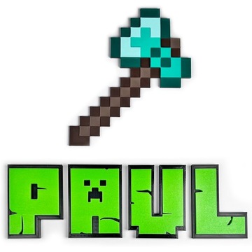 3D топор в стиле MINECRAFT. Наклейка для украшения комнаты.