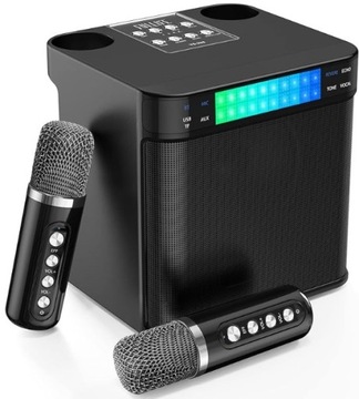 Zestaw do KARAOKE Głośnik BAS Przenośny 2 Mikrofony Bezprzewodowe Bluetooth