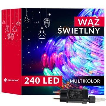 WĄŻ ŚWIETLNY ZEWNĘTRZNY LAMPKI MULTIKOLOR 240LED ŚWIECĄCY TAŚMA CHOINKOWE