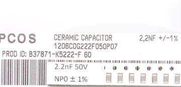 [20 шт.] Конденсатор 2,2 нФ 50 В NP0 1% SMD 1206