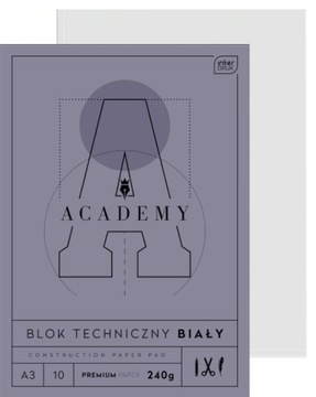 Blok techniczny biały A3 10k. Academy 240g, Interd