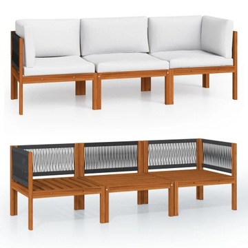 3-osobowa sofa ogrodowa z poduszkami, lite drewno