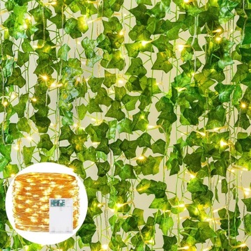 ИСКУССТВЕННЫЙ Плющ LED x 6 Для Настенной Балконной Гирлянды Искусственные Листья 12 М