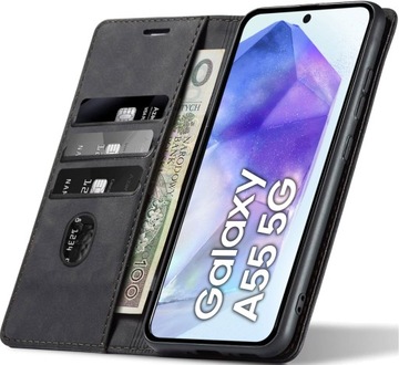 ETUI SKÓRZANE PORTFELOWE PLECKI + SZKŁO 9H DO SAMSUNG GALAXY A55 5G| KOLORY