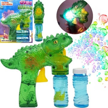 ŚWIECĄCY DINOZAUR BAŃKI MYDLANE APARAT DO ROBIENIA BANIEK DINO