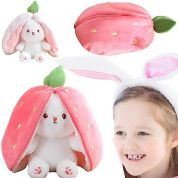 MASKOTKA PLUSZAK KRÓLIK TRUSKAWKA USZY 2w1 25 cm DUŻY W TRUSKAWCE PLUSZOWY