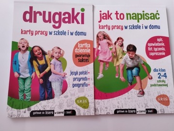 KARTY PRACY Drugaki + Jak to napisać x2 Nauka w szkole i domu GREG