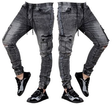 MP0139 r. XXL Jeansy ze Ściągaczami JOGGERY MĘSKIE MODNE PREMIUM