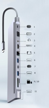 ДОК-СТАНЦИЯ-концентратор USB-C 11 в 1 VGA RJ45 SD HDMI 4K для Macbook Pro Air M1 M2