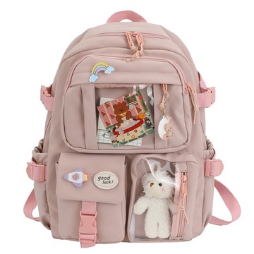 Plecak szkolny kawaii plecak dla dziewczynek kobiet z pin bear różowy