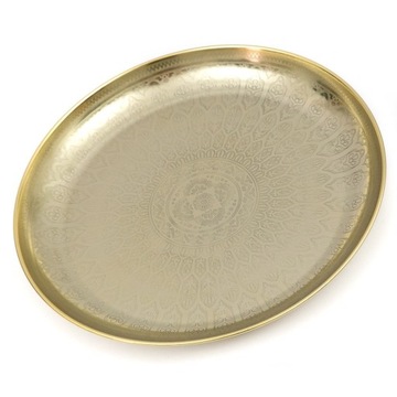 TACA METALOWA ZŁOTA 33cm ZDOBIONA TALERZ MOCNA 30