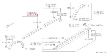 LIŠTA DVEŘE SUBARU TRIBECA 06- LEVÝ PŘEDNÍ