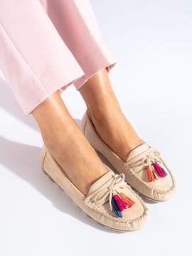 Бежевые замшевые мокасины в стиле бохо с бахромой 36