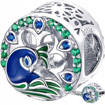 CHARMS KOLOROWY PAW srebro pr 925 koralik beads pióra srebrny charmsy 925