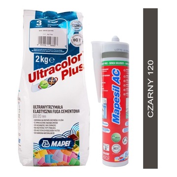 Zestaw MAPEI fuga Ultracolor Plus 2kg silikon Mapesil AC - 120 czarny