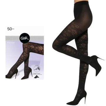 Rajstopy 50DEN Gatta Floral 02 czarne 4-L