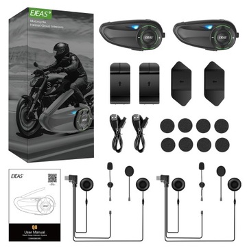 Домофон EJEAS Q8 для мотоциклетного шлема поддерживает 2 комплекта сетчатых переговорных устройств для 6 человек.
