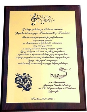 Tabliczka dyplom podziękowania gratulacje GRAWER