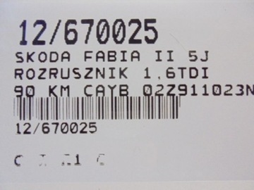 FABIA II STARTÉR 02Z911023N 1,6TDI 0001123028