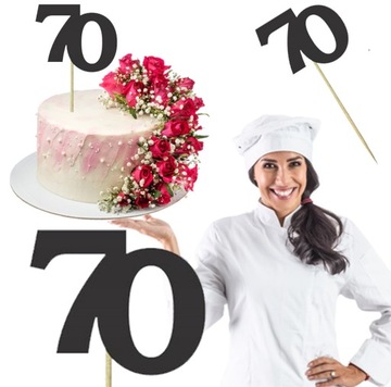 TOPPER CYFRA 70 OKRĄGŁE URODZINY CZARNA OZDOBA NA TORT