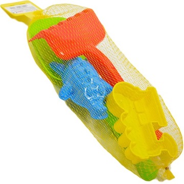 ZESTAW DO PIASKU PIASKOWNICY ZABAWKI FOREMKI ŁOPATKA GRABKI 4 EL.