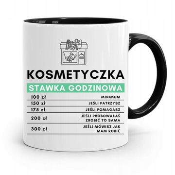 KUBEK CZARNY DLA KOSMETYCZKI STAWKA GODZINOWA z Nadrukiem ze Zdjęciem