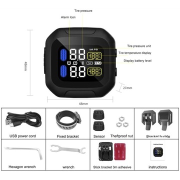Motocyklowy bezprzewodowy monitor ciśnienia w oponach TPMS z 2 czujnikami zewnętrznymi