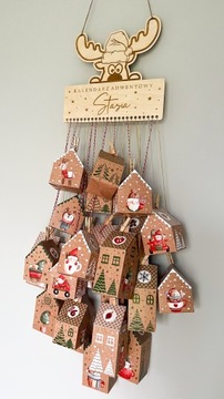 kalendarz ADWENTOWY domki tabliczka imię DIY