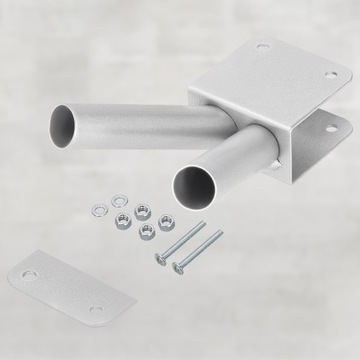 ДВОЙНОЙ ПРЯМОЙ БАЛКОННЫЙ ДЕРЖАТЕЛЬ ДЛЯ ФЛАГОВ НА ПЕРИЛАХ, 2-РАМОЧНЫЙ ЯСЕНЬ, СЕРЫЙ