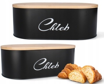 CHLEBAK EMALIOWANY Z POKRYWĄ BAMBUSOWĄ DESKA