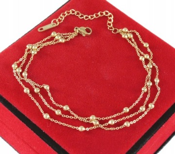 ЗОЛОТОЙ БРАСЛЕТ НА НОГЕ ТРИО ШАРИКИ, СТАЛЬ 316 Л