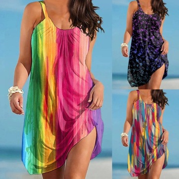 Modna SUKIENKA Tie barwione drukuj Mini plażowe