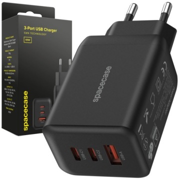 Rychlá nabíječka pro telefon GaN 65W 2X Usb-c Typ-C Qc 3.0 Pd Pps Spacecase