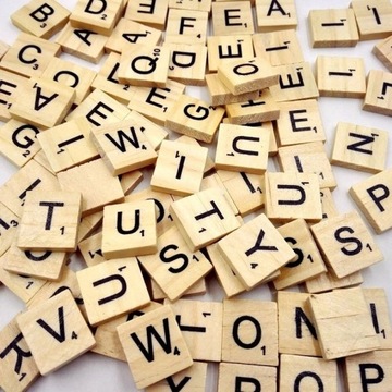 Drewniany Alfabet Scrabble Płytki Czarne Litery Rz