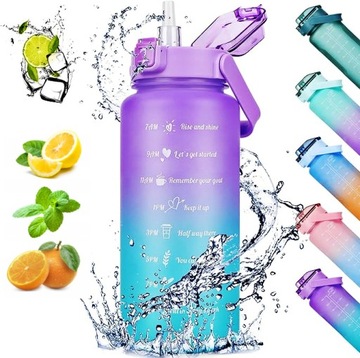 BIDON 2L DUŻY NA WODĘ ZE SŁOMKĄ I MIARKĄ 2000ML + GRATIS *RÓŻNE KOLORY*