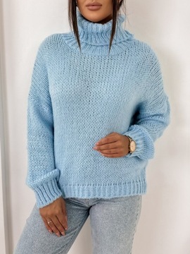 Golf sweter damski ciepły przyjemny wygodny kolory SWETER DEMERS BŁĘKITNY