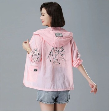 Embroidery Print Hooded Thin Coat Spring Summer Ov