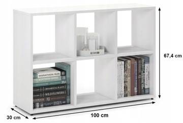 Белый модульный книжный шкаф с 6 отделениями для книг Горизонтальный комод 100 см