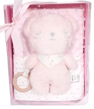 BotoBaby Kocyk Minky + Przytulanka i Gryzak w Prezentowym Opakowaniu RÓŻOWY