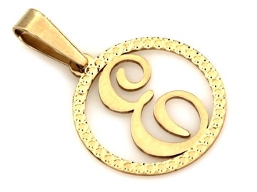 Zawieszka złota 585 z literką E okrągły wzór bez kamieni elegancka prezent