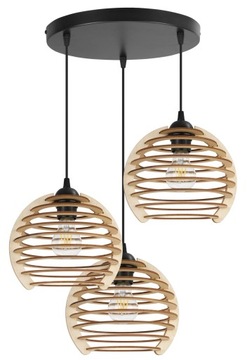 LAMPA WISZĄCA ŻYRANDOL SUFITOWA DREWNO KLOSZ LED