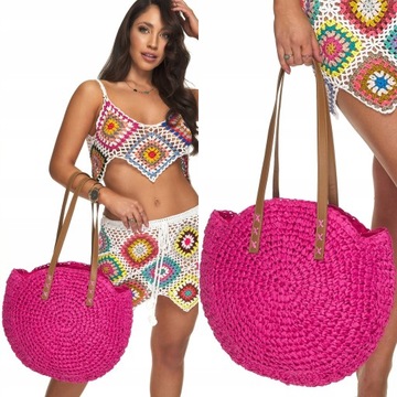 КРУГЛАЯ ЭКО СОЛОМЕННАЯ СУМКА BOHO BEACH BASKET бежевый