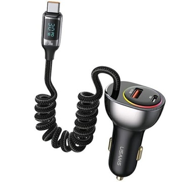 USAMS Ładowarka samochodowa 1xUSB+1xUSB-C 60W + kabel USB-C 30W PD+QC