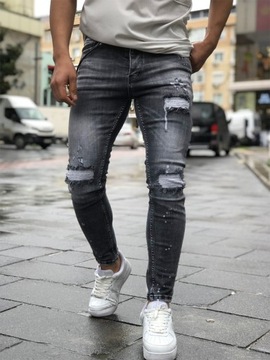 Spodnie Jeansy Skinny Przecierane Przetarcia