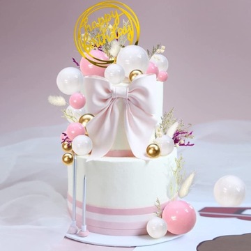 Topper Na Tort Kule Kulki Na Piku Srebrne