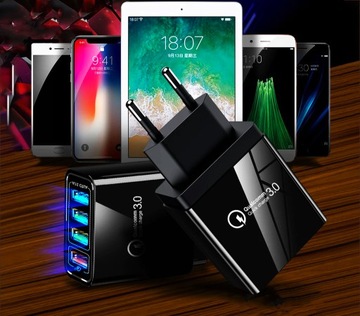 БЫСТРОЕ СЕТЕВОЕ ЗАРЯДНОЕ УСТРОЙСТВО 4xUSB QC 3.0 БЛОК ПИТАНИЯ РАЗЪЕМ ДЛЯ ТЕЛЕФОНА