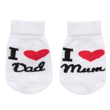 NIEMOWLĘCE BAWEŁNIANE SKARPETKI NEW BABY I LOVE MUM AND DAD BIAŁE ROZMIAR 6